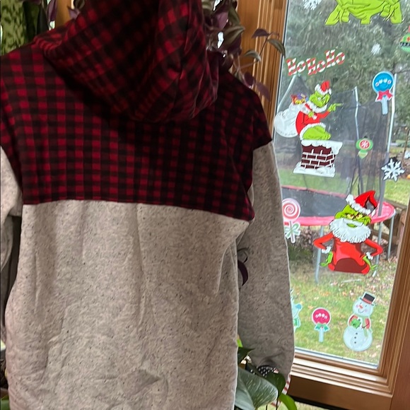 Gray and Red Plaid Kids Hoodie - Picture 4 of 4